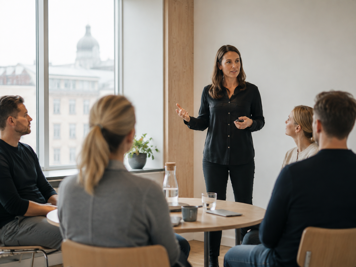 An instructor leads a live session with participants.